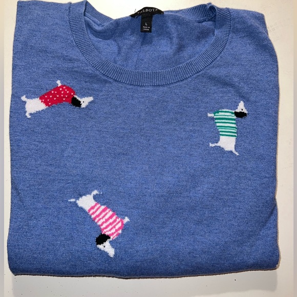 Talbots Dachshund Blue Sweater with Doxie Dog Pattern - Picture 9 of 10